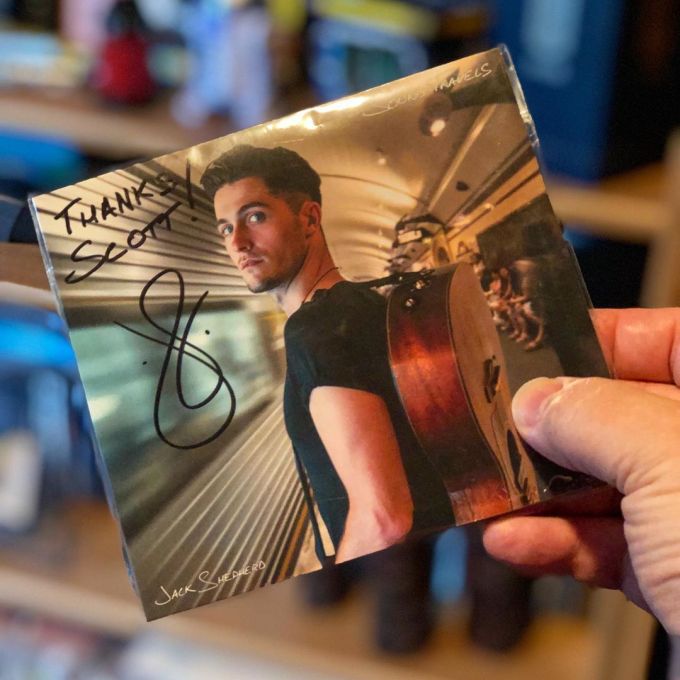 Holding the autographed cover of Jack Shepherd's album "Sound Travels"