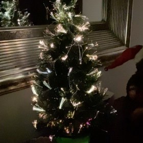 Small Christmas tree with fibre optic lights