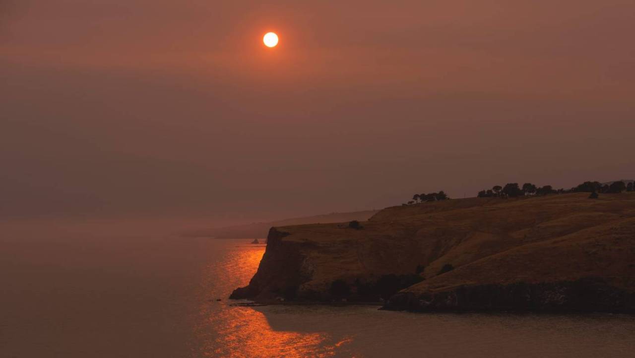 Red skies over Taylor's Mistake Beach, Banks Peninsula on 1 January 2020 by Tess Rait
