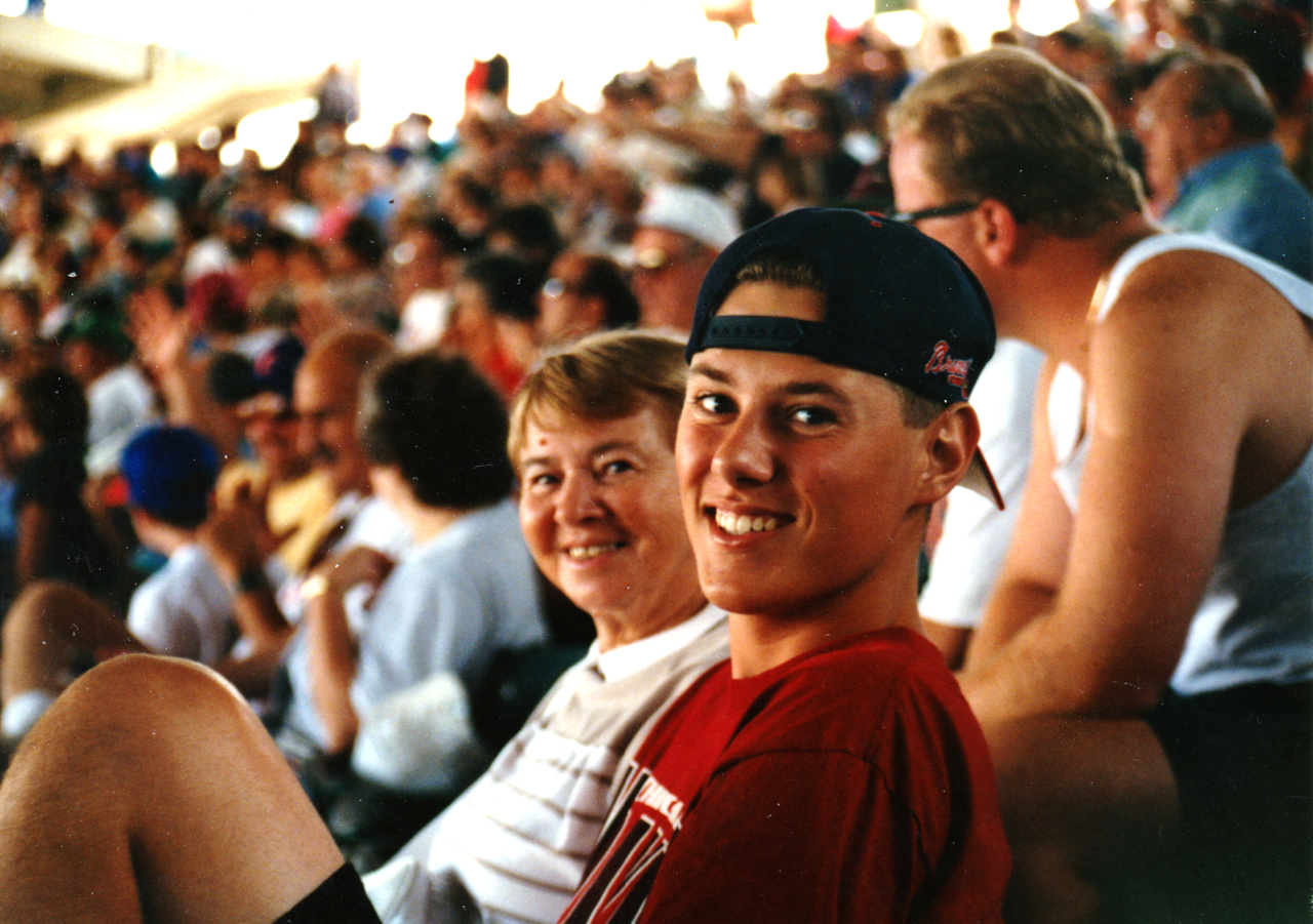 Grandma and Brian at a baseball game in the mid 1990s