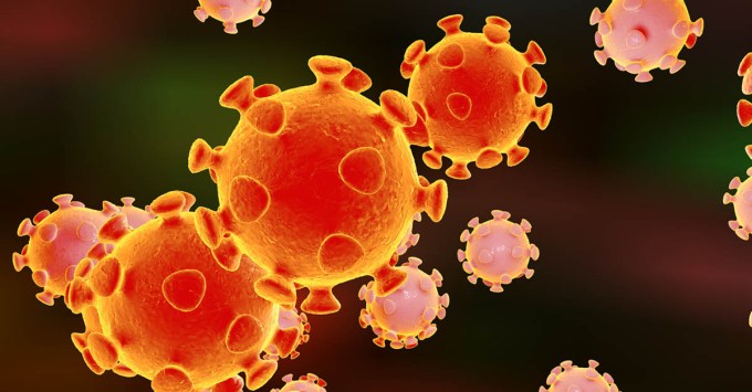 Coronavirus cells in yellow and orange