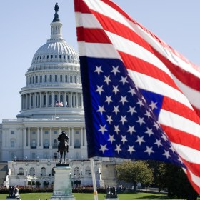 American Flag Upside Down in Front of US Capitol Building