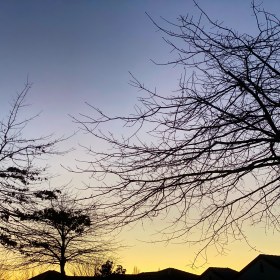 Pale yellow sunrise in winter in Christchurch, New Zealand on 24 July 2020