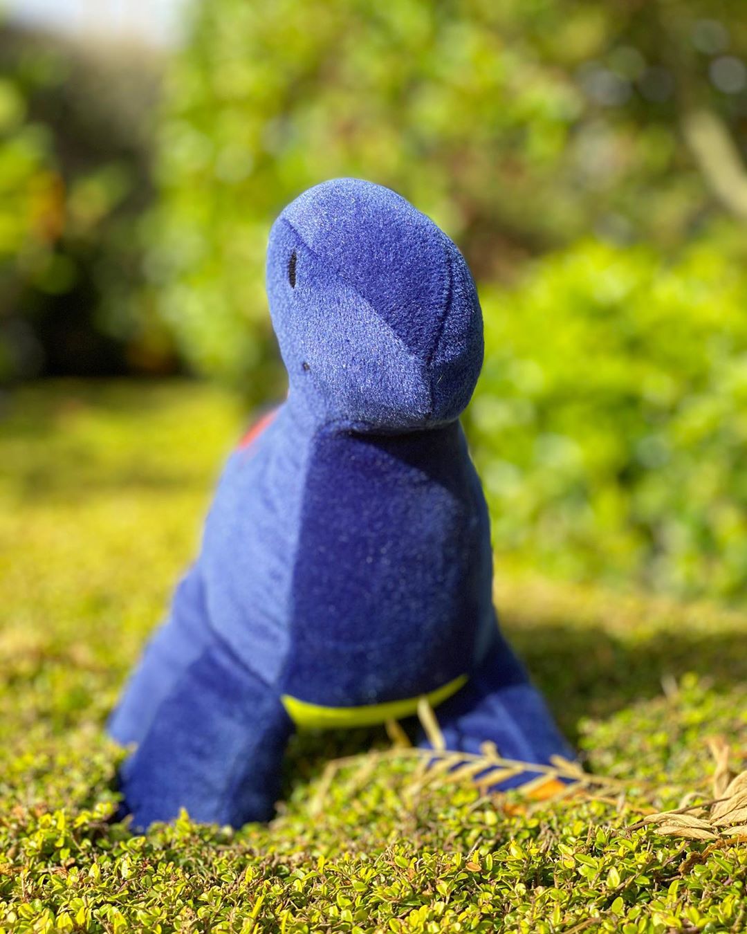 Purple Dinosaur Stuffed Animal on Top of a Hedge - 11 April 2020