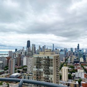 Chicago city skyline looking southwards on a cloudy day