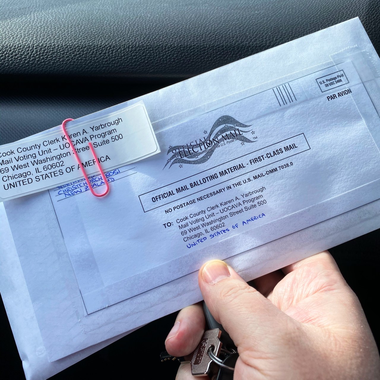Envelope containing my American 2020 General Election ballot