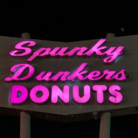 Illuminated donut shop sign