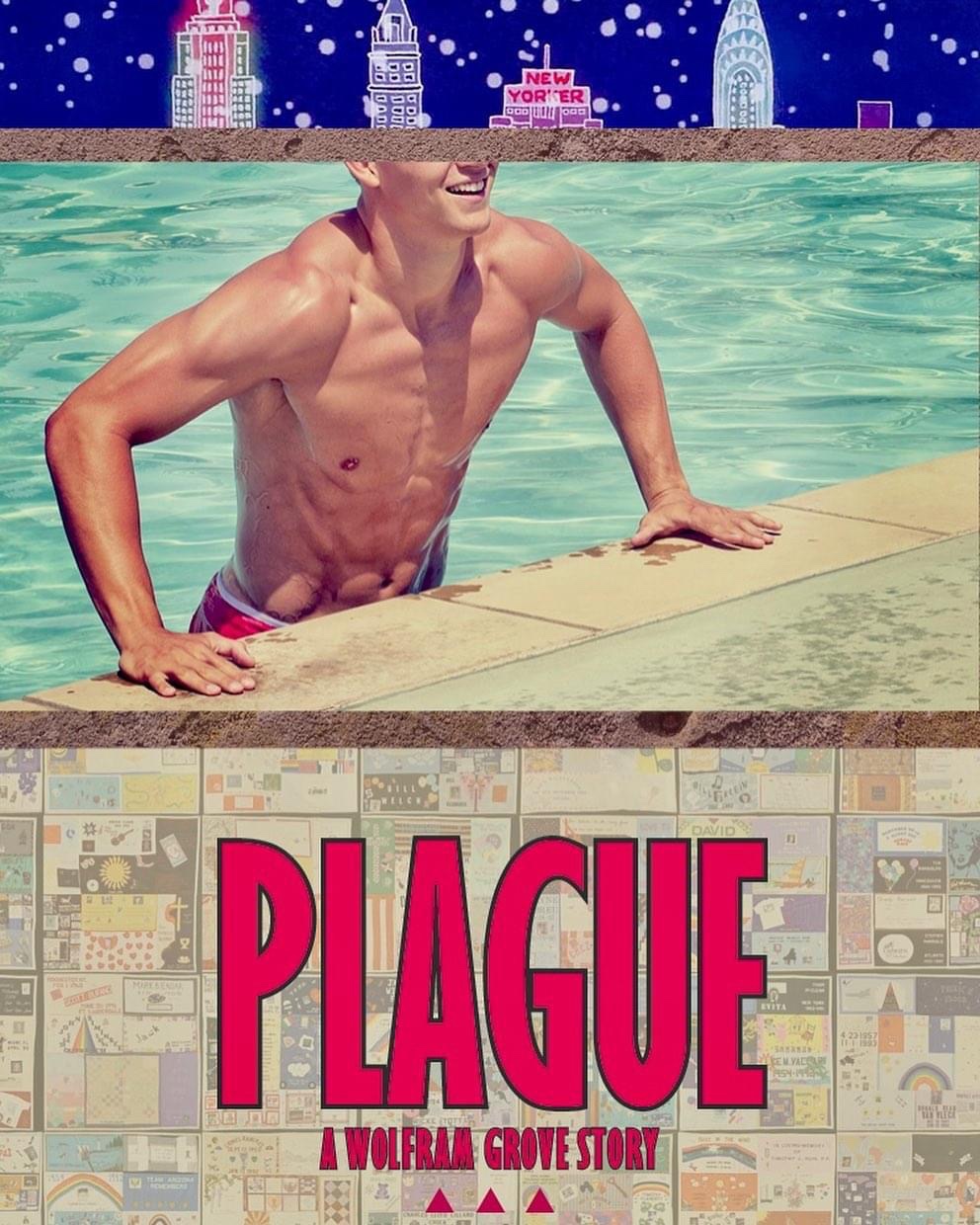 "Plague: A Wolfram Grove Story" with a young healthy man getting out of a swimming pool