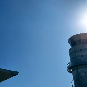 Air control tower at Christchurch International Airport on a sunny winter's day